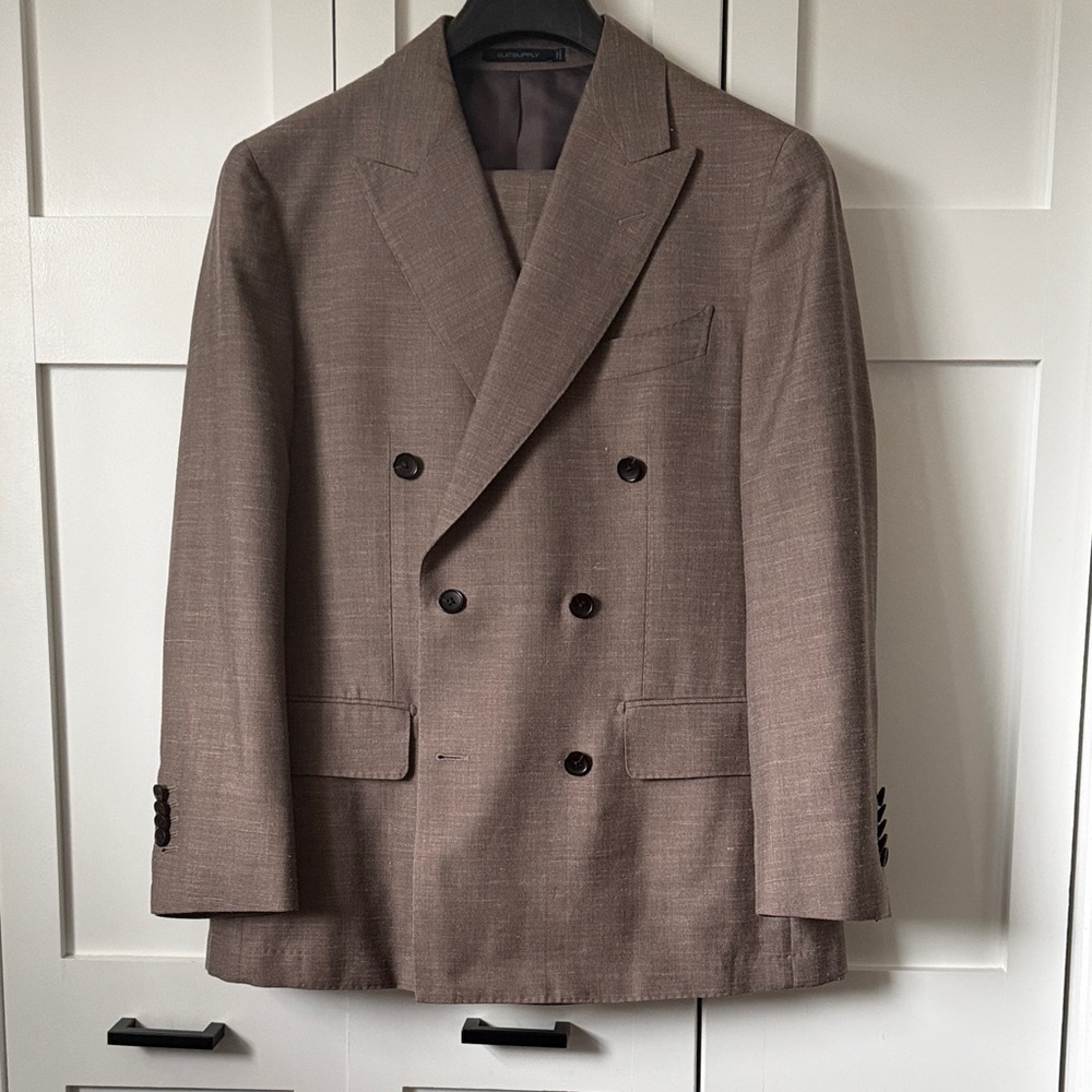 Women’s Double-Breasted Wool/Silk Taupe suit